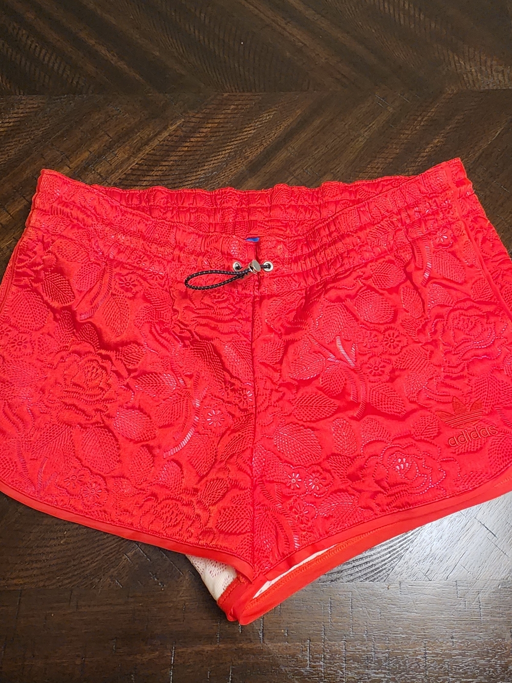 adidas Women’s Bright Red Lace Overlay Athletic Shorts